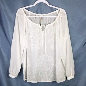 KUT White Sheer Embroidered Blouse